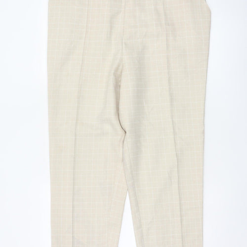 Marks & Spencer Women Beige Check Tapered Trousers UK 20 Elastic Waist