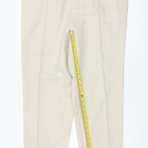 Marks & Spencer Women Beige Check Tapered Trousers UK 20 Elastic Waist