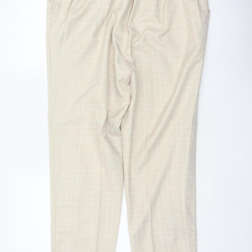 Marks & Spencer Women Beige Check Tapered Trousers UK 20 Elastic Waist