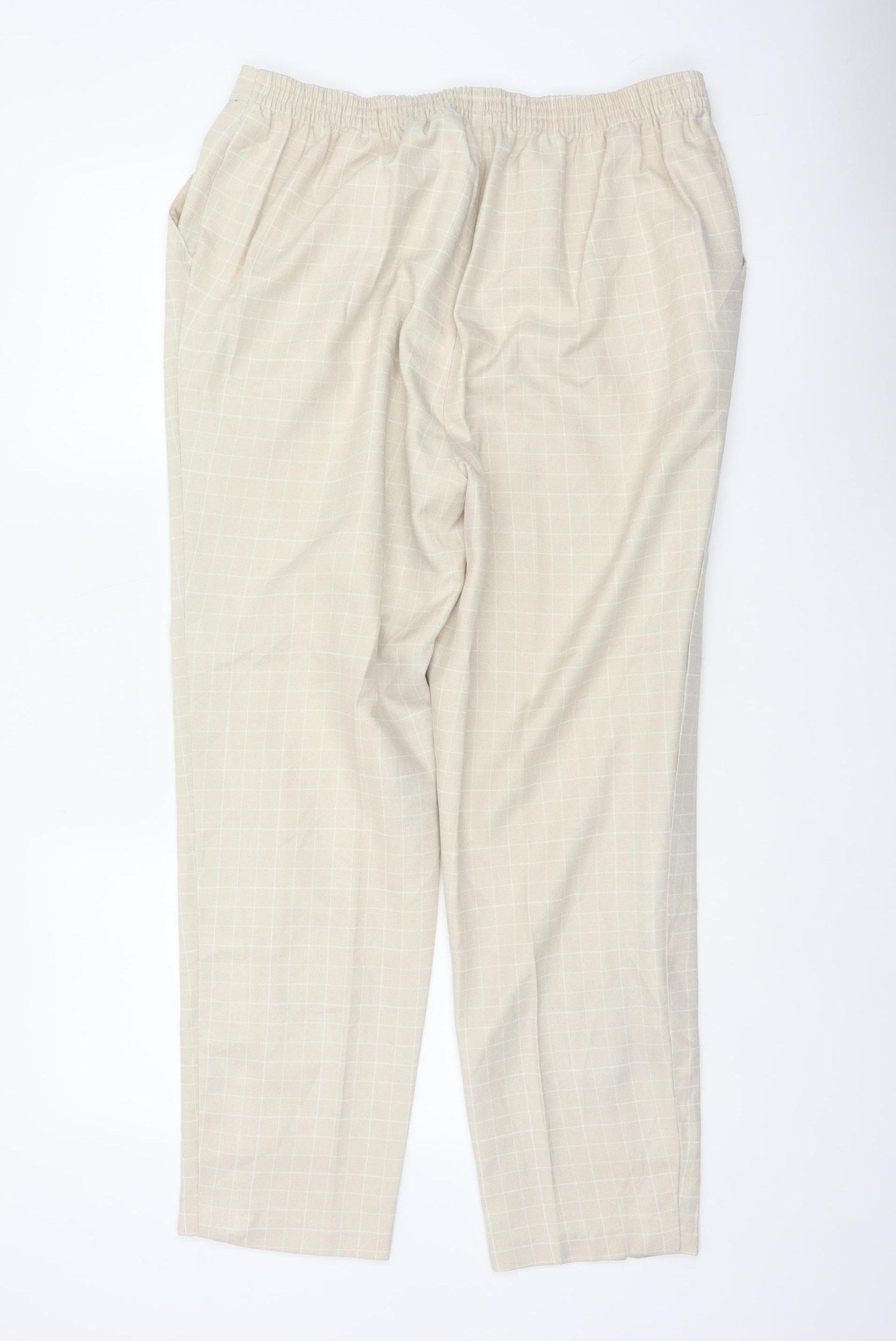 Marks & Spencer Women Beige Check Tapered Trousers UK 20 Elastic Waist