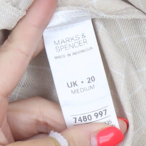 Marks & Spencer Women Beige Check Tapered Trousers UK 20 Elastic Waist