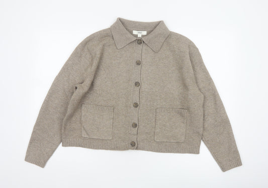 Marks and Spencer Women Beige L Collared Button Knit Cardigan Pockets