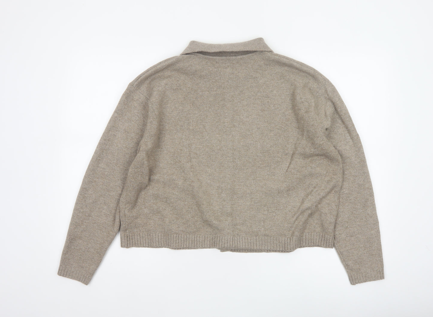 Marks and Spencer Women Beige L Collared Button Knit Cardigan Pockets