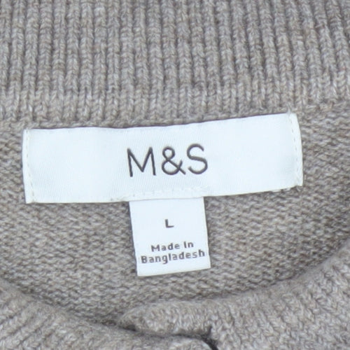 Marks and Spencer Women Beige L Collared Button Knit Cardigan Pockets