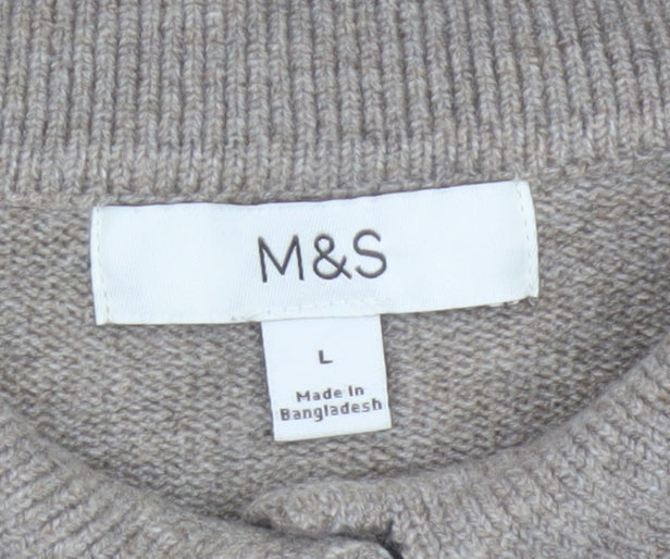 Marks and Spencer Women Beige L Collared Button Knit Cardigan Pockets
