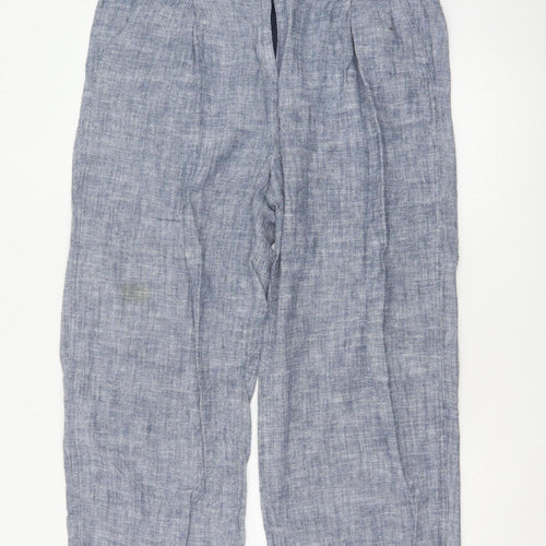 Next Women Blue Linen Petite UK 16 Pleated Tapered Trousers