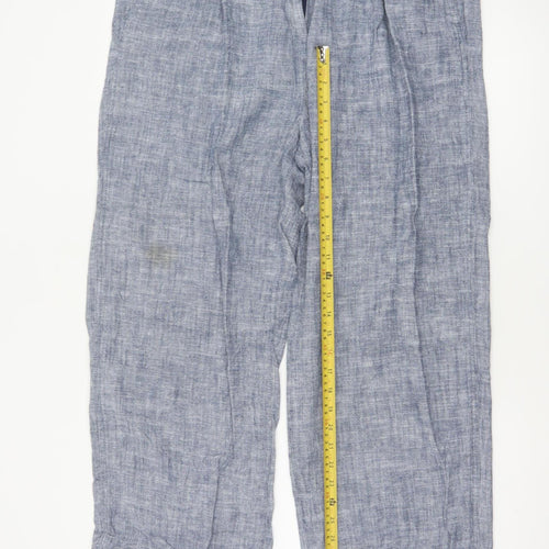 Next Women Blue Linen Petite UK 16 Pleated Tapered Trousers