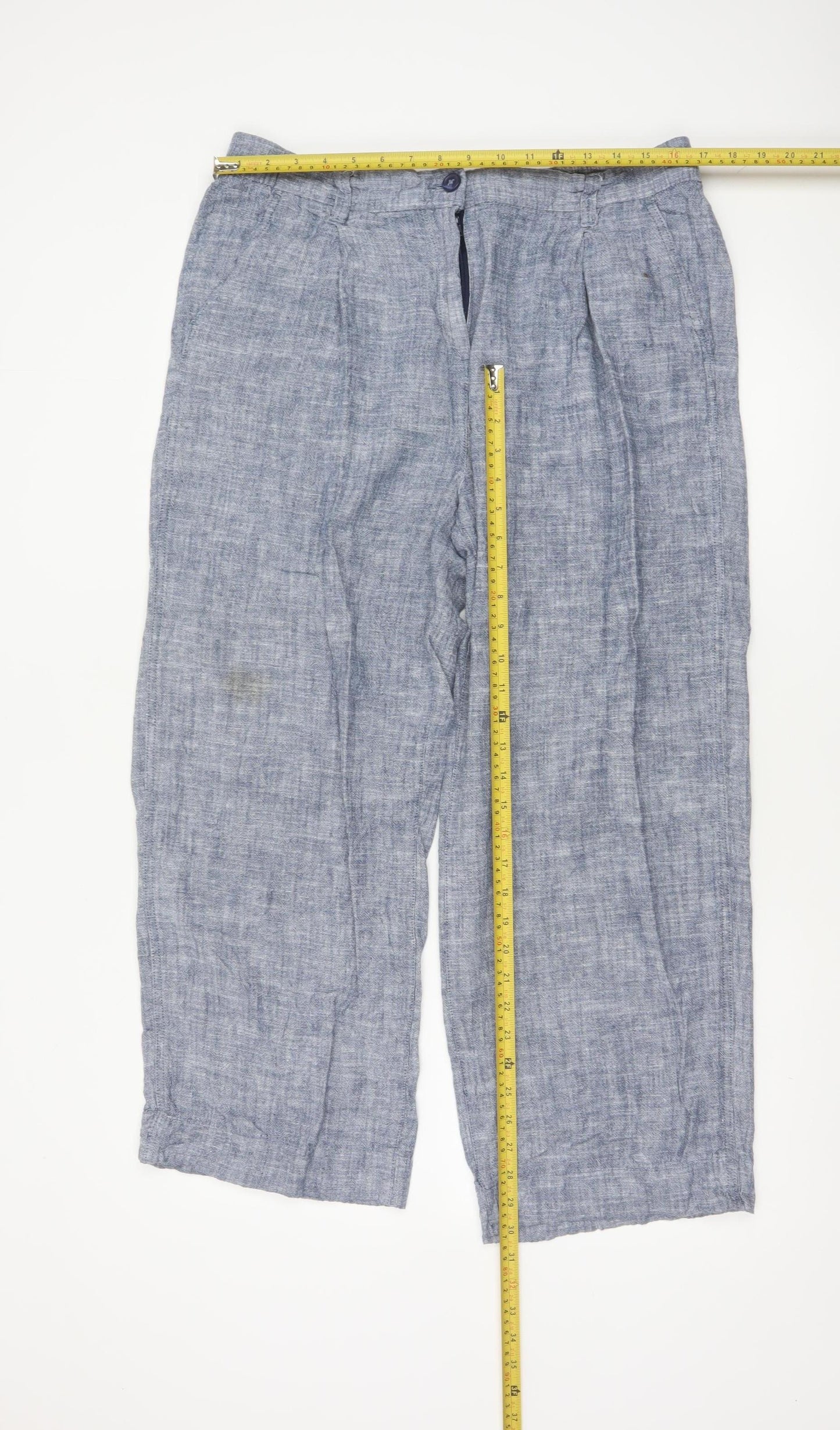 Next Women Blue Linen Petite UK 16 Pleated Tapered Trousers