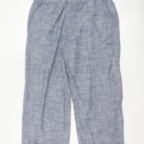 Next Women Blue Linen Petite UK 16 Pleated Tapered Trousers