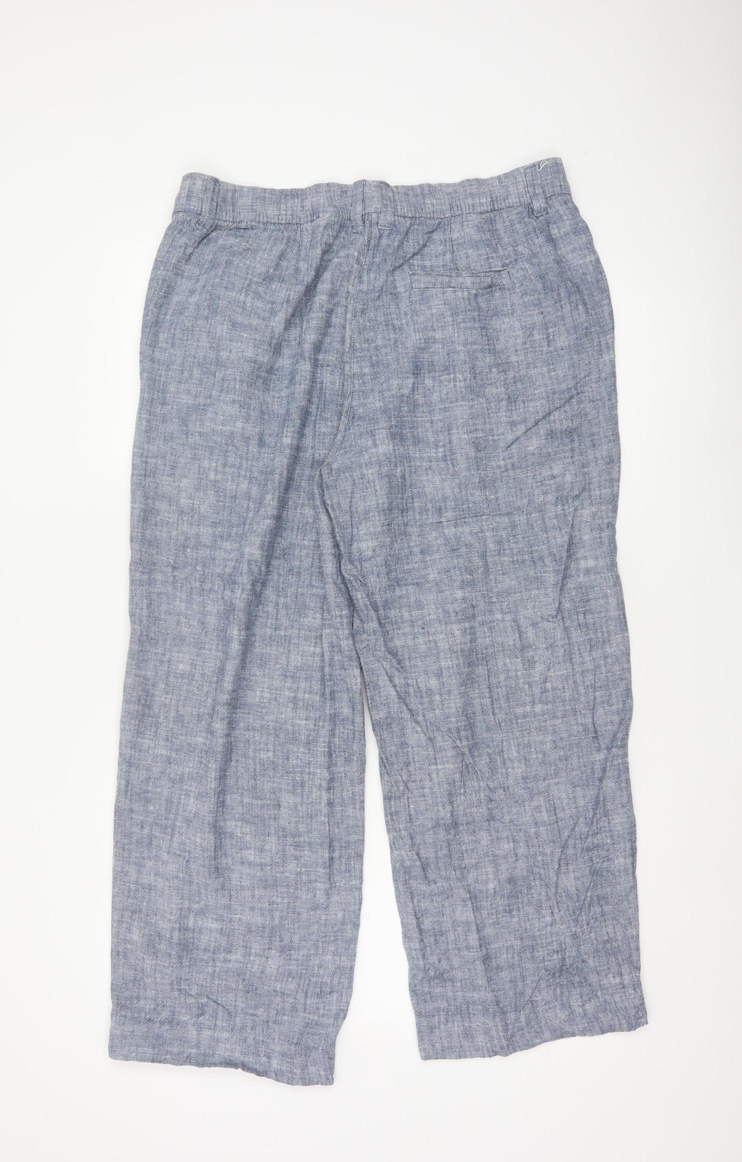 Next Women Blue Linen Petite UK 16 Pleated Tapered Trousers