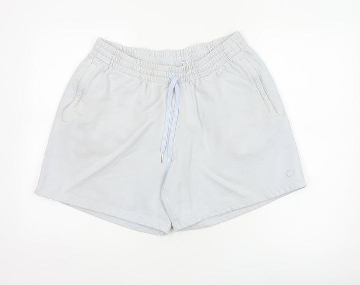Adidas Women White XL Organic Cotton Sweat Shorts Drawstring Logo