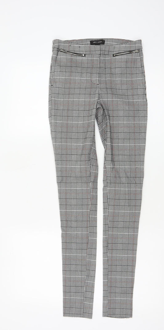 New Look Women’s Grey Check Skinny Trousers UK 6 Zip Pocket Workwear