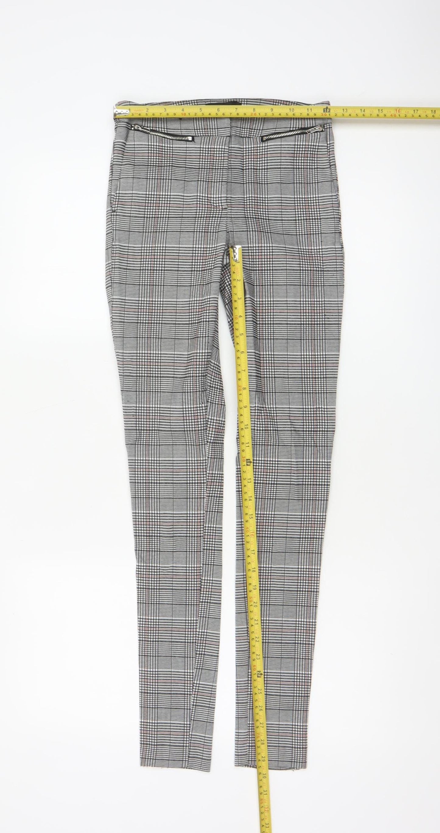 New Look Women’s Grey Check Skinny Trousers UK 6 Zip Pocket Workwear