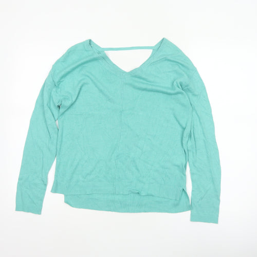 Marks and Spencer Women Green Size 8 V-Neck Lightweight Pullover Jumper