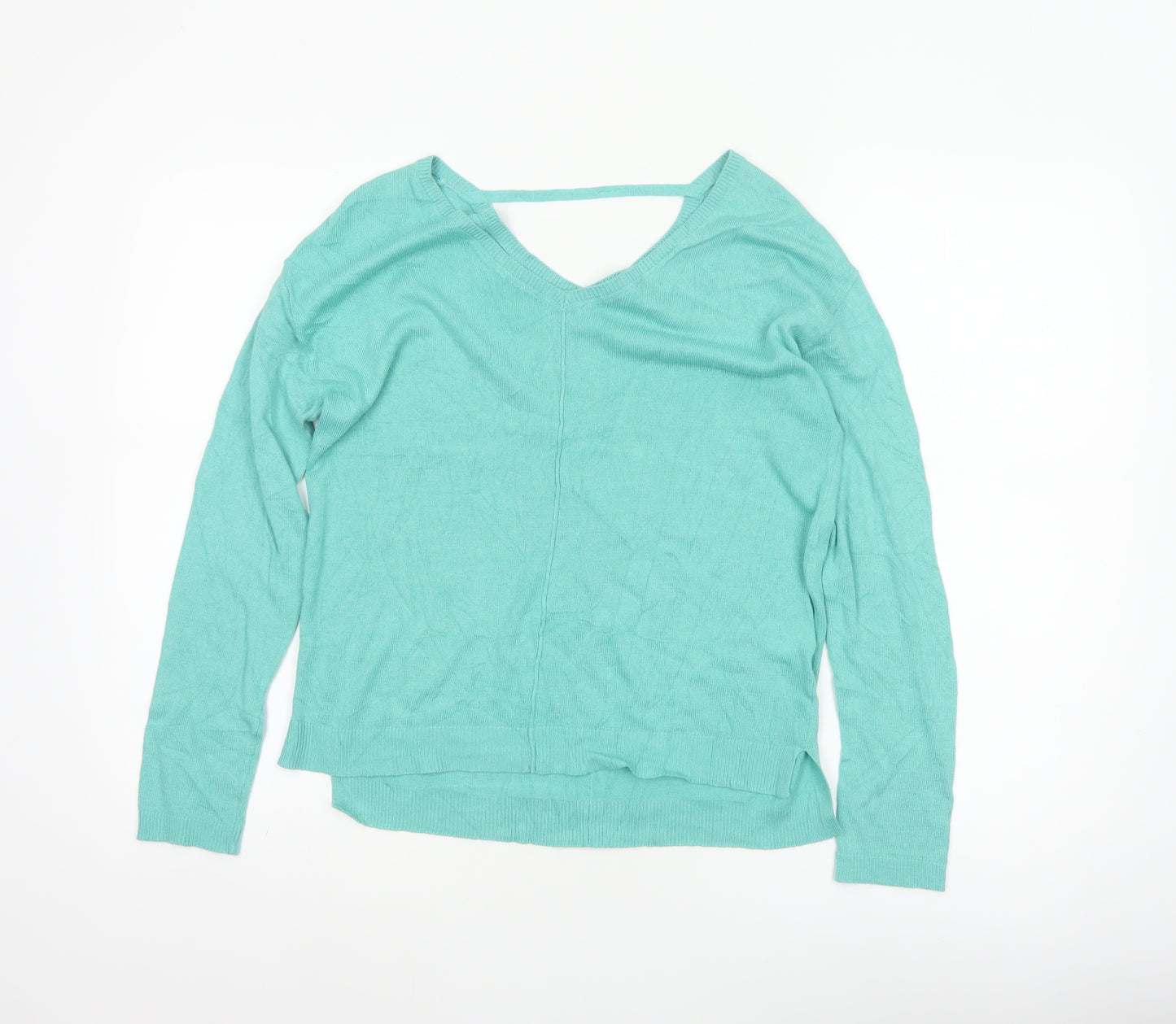 Marks and Spencer Women Green Size 8 V-Neck Lightweight Pullover Jumper