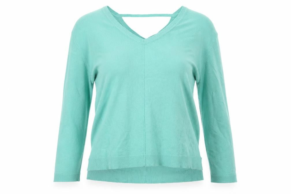 Front view of Marks & Spencer Women Green, size 8, V-Neck Lightweight jumper