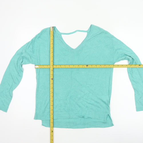 Marks and Spencer Women Green Size 8 V-Neck Lightweight Pullover Jumper