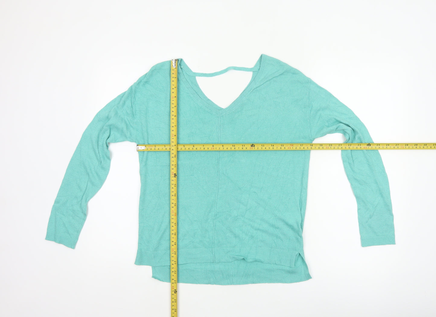 Marks and Spencer Women Green Size 8 V-Neck Lightweight Pullover Jumper