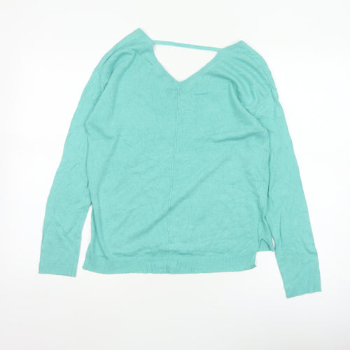 Marks and Spencer Women Green Size 8 V-Neck Lightweight Pullover Jumper