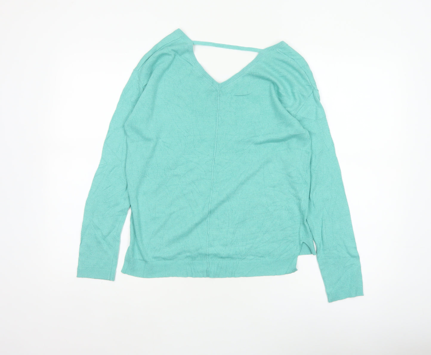Marks and Spencer Women Green Size 8 V-Neck Lightweight Pullover Jumper