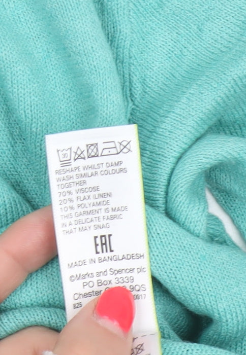 Marks and Spencer Women Green Size 8 V-Neck Lightweight Pullover Jumper