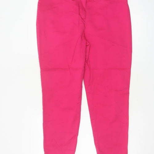Marks & Spencer Women Pink UK 14 Straight Cotton Stretch Dress Trousers