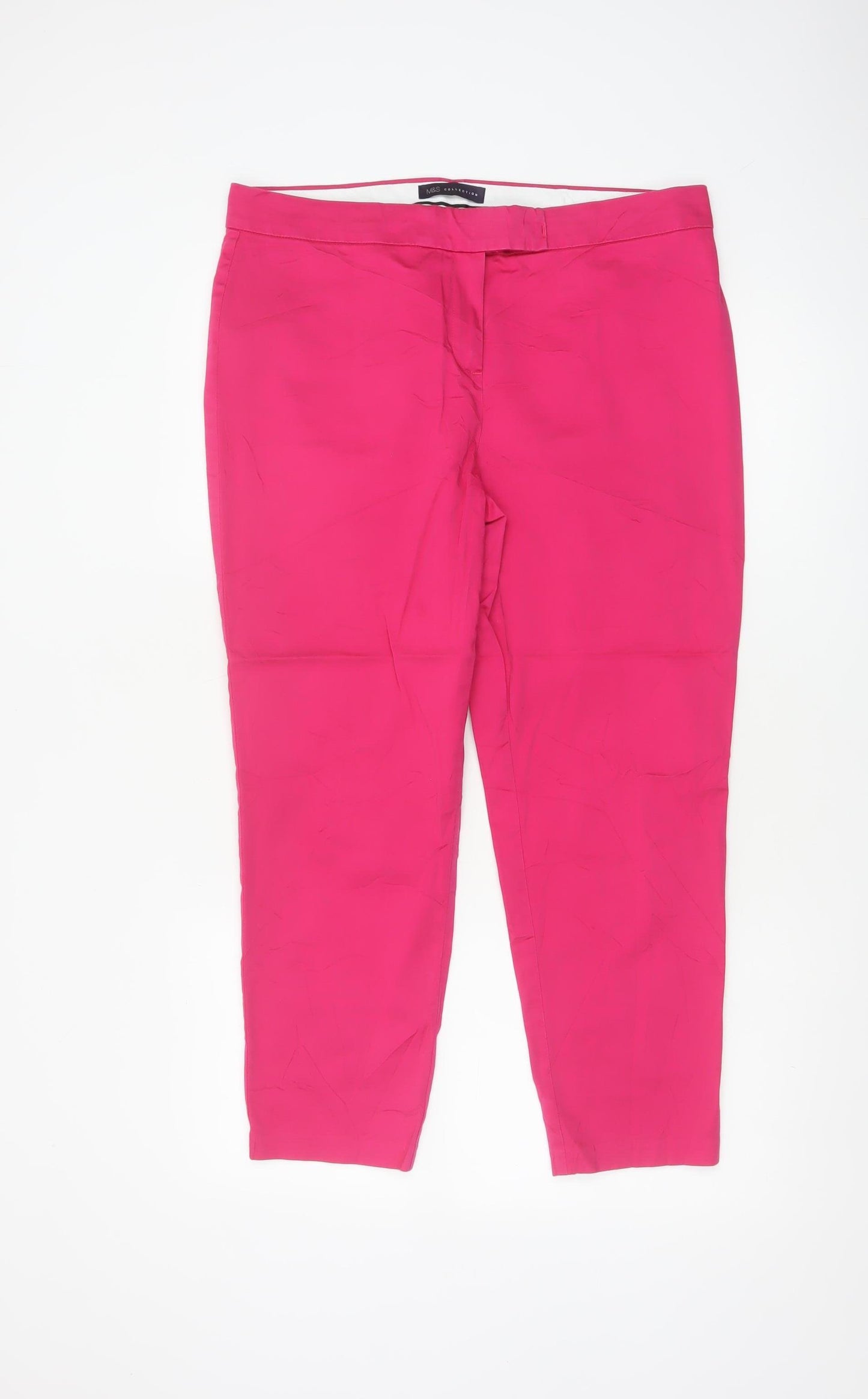 Marks & Spencer Women Pink UK 14 Straight Cotton Stretch Dress Trousers
