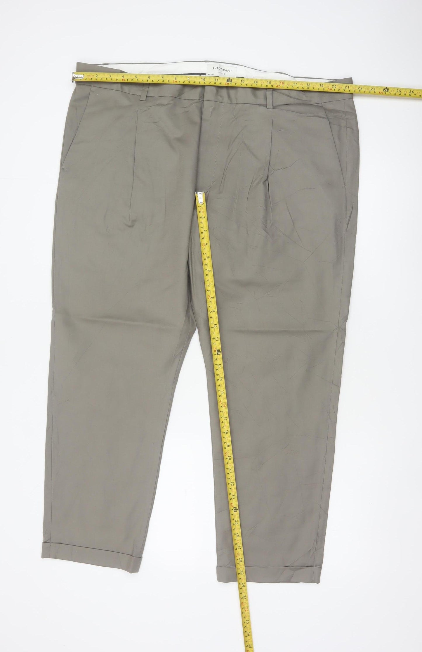 Marks and Spencer Autograph Men's Grey 42 Short Tapered Trousers