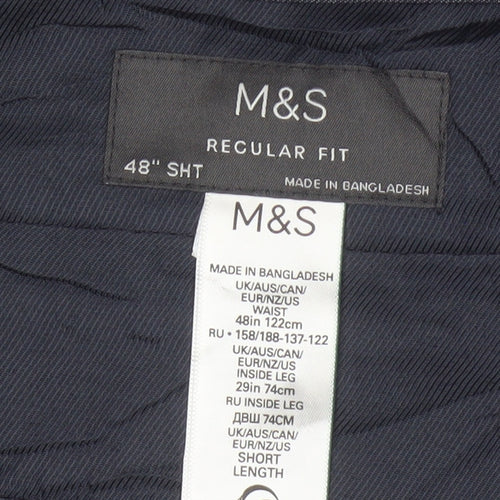 Marks and Spencer Men's Black 48in Short Regular Fit Wool Dress Trousers