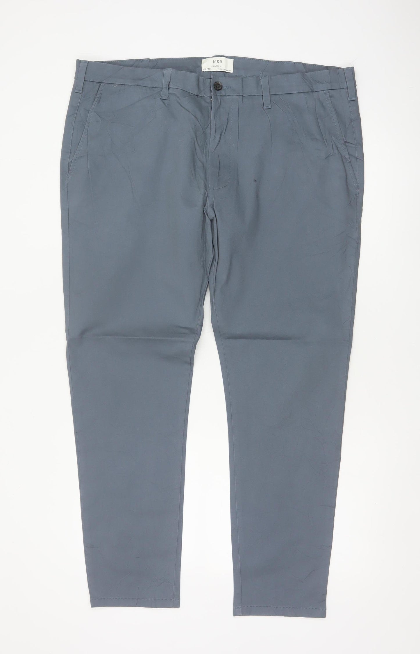 Marks and Spencer Men Grey 40 29 Skinny Fit Cotton Stretch Chino Trousers