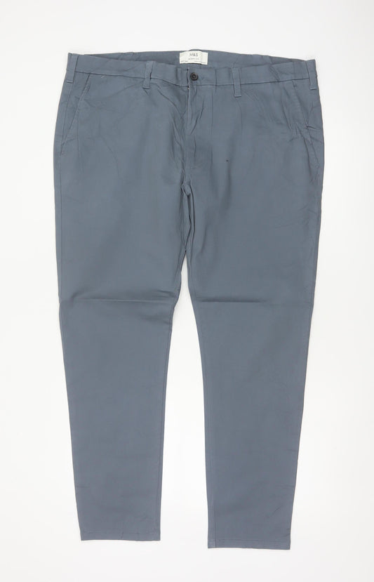 Marks and Spencer Men Grey 40 29 Skinny Fit Cotton Stretch Chino Trousers