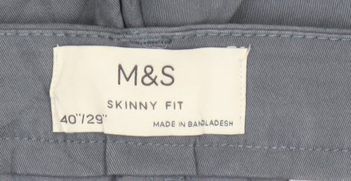 Marks and Spencer Men Grey 40 29 Skinny Fit Cotton Stretch Chino Trousers