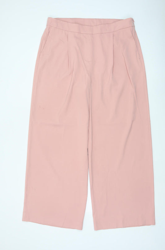 M&S Women Pink UK 18 Wide Leg Formal Dress Trousers Pockets