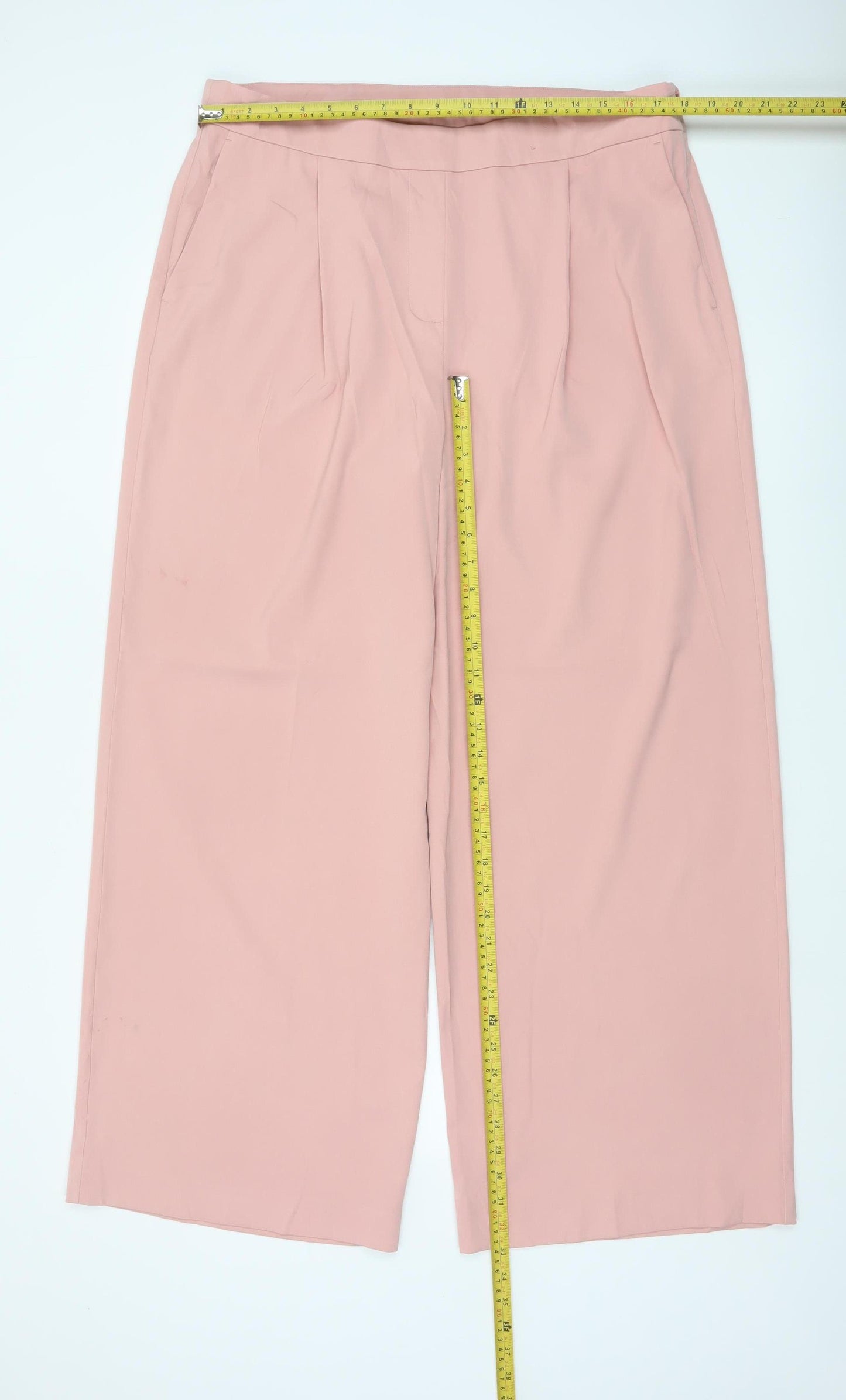 M&S Women Pink UK 18 Wide Leg Formal Dress Trousers Pockets
