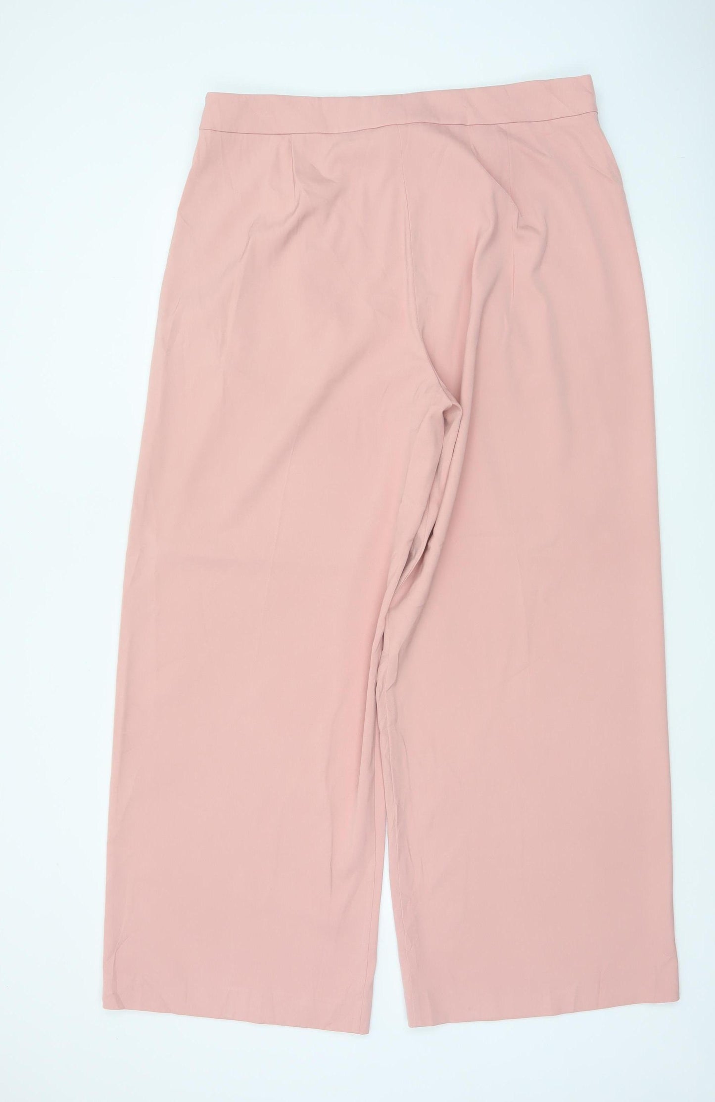M&S Women Pink UK 18 Wide Leg Formal Dress Trousers Pockets