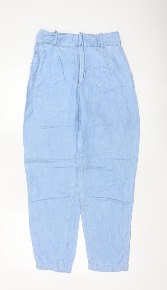 Zara Women Blue UK 8 High Rise Tapered Linen Lyocell Trousers
