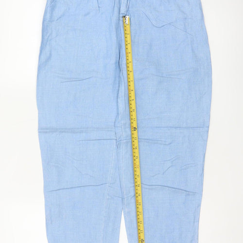 Zara Women Blue UK 8 High Rise Tapered Linen Lyocell Trousers