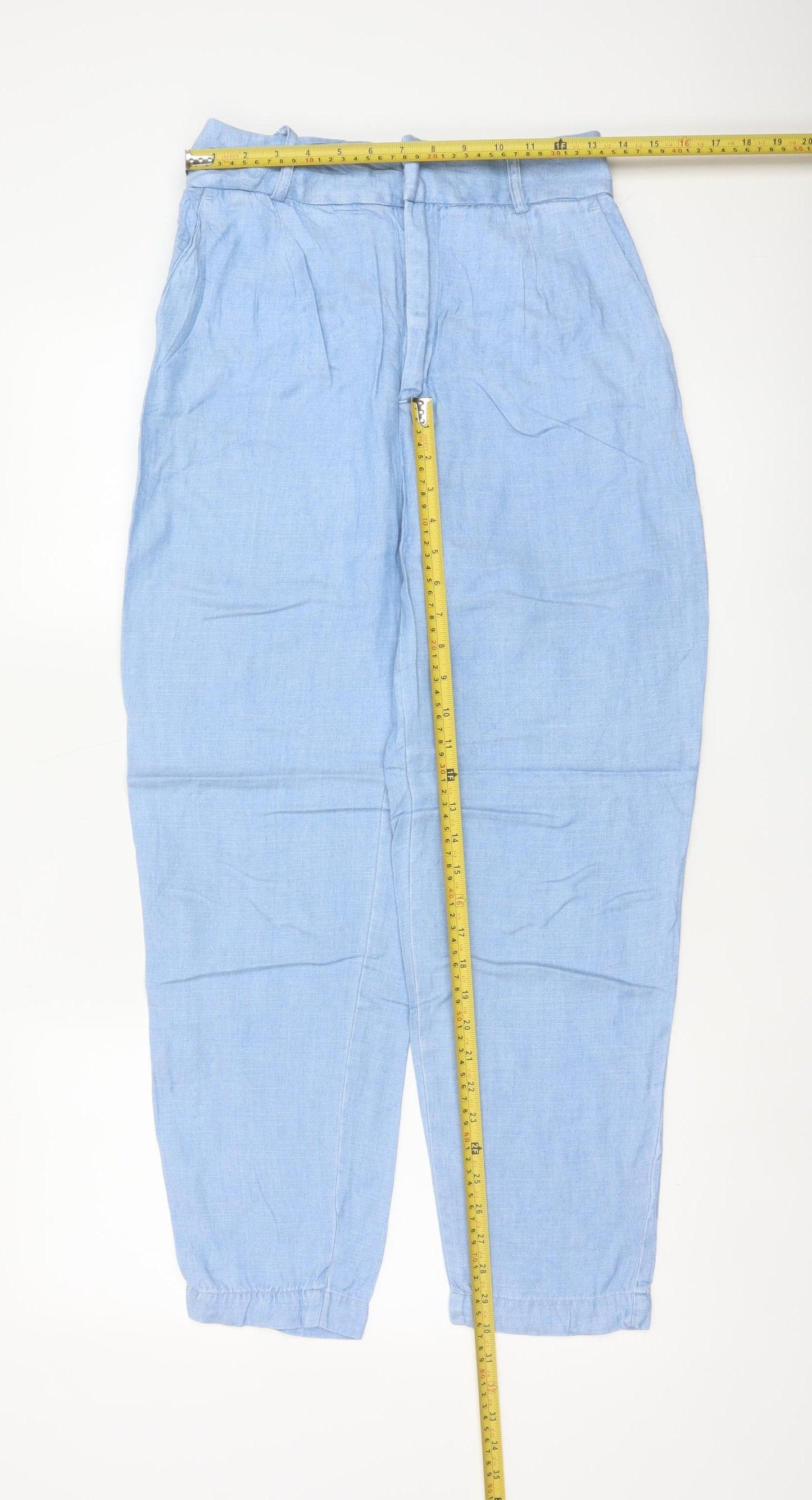 Zara Women Blue UK 8 High Rise Tapered Linen Lyocell Trousers
