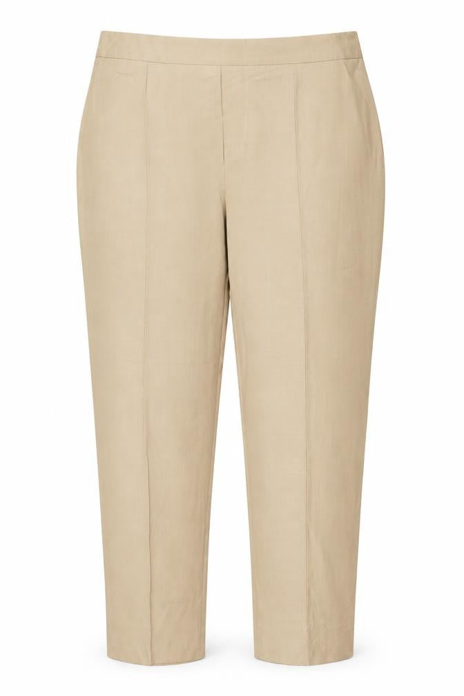 Front view of Marks & Spencer Women's Beige UK 22 Regular Tapered Tailored Trousers