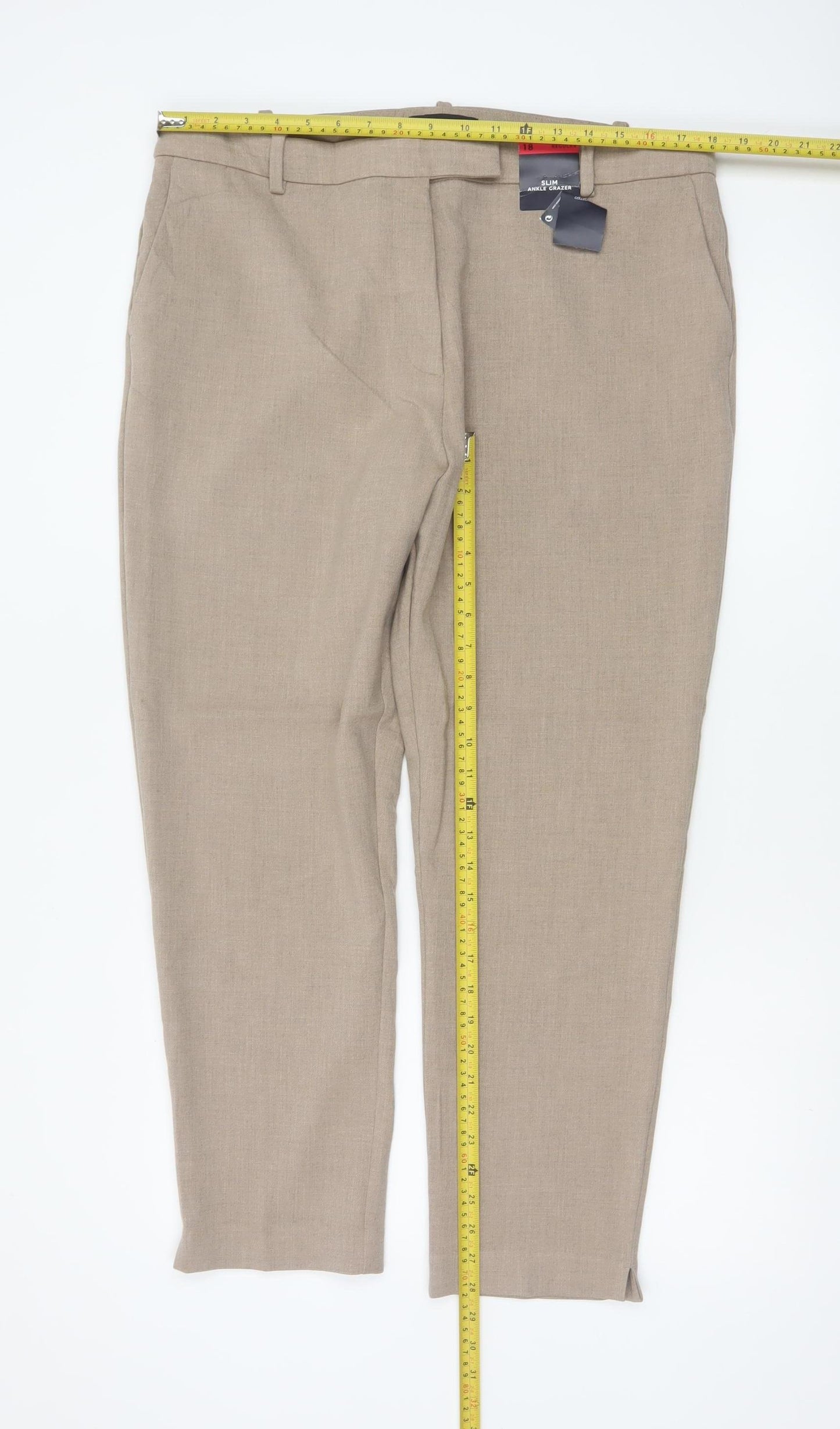 Marks & Spencer Women Beige UK 18 Slim Ankle Grazer Tailored Trousers