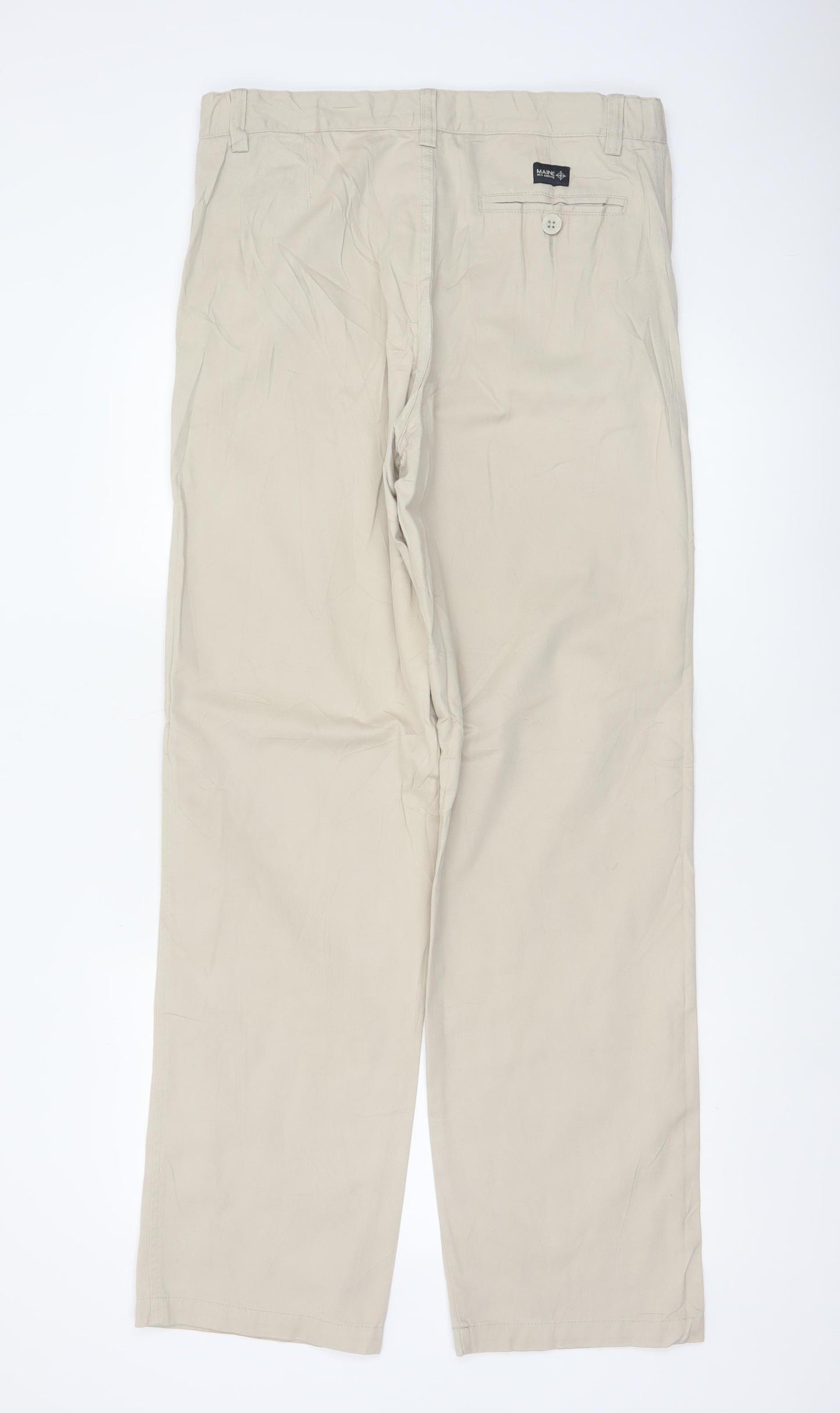 Maine New England Men’s Beige Cotton Chino Trousers 34L Straight Fit