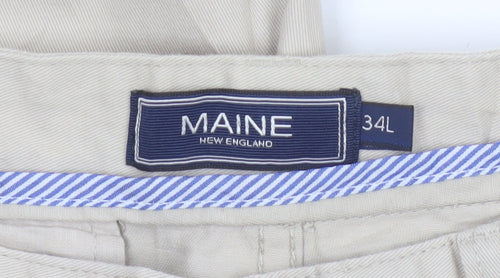 Maine New England Men’s Beige Cotton Chino Trousers 34L Straight Fit