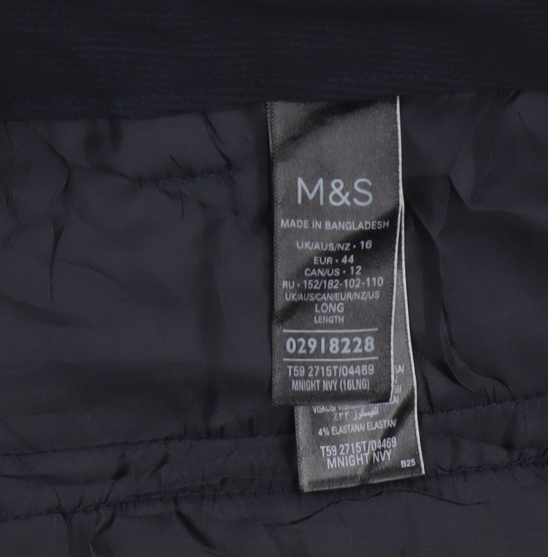 Marks & Spencer Women Navy UK 16 Long Wide Leg High Rise Trousers