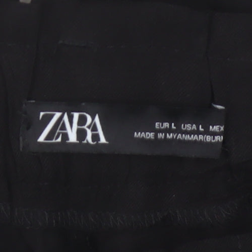 Zara Women Black UK 14 High Rise Tapered Paperbag Trousers