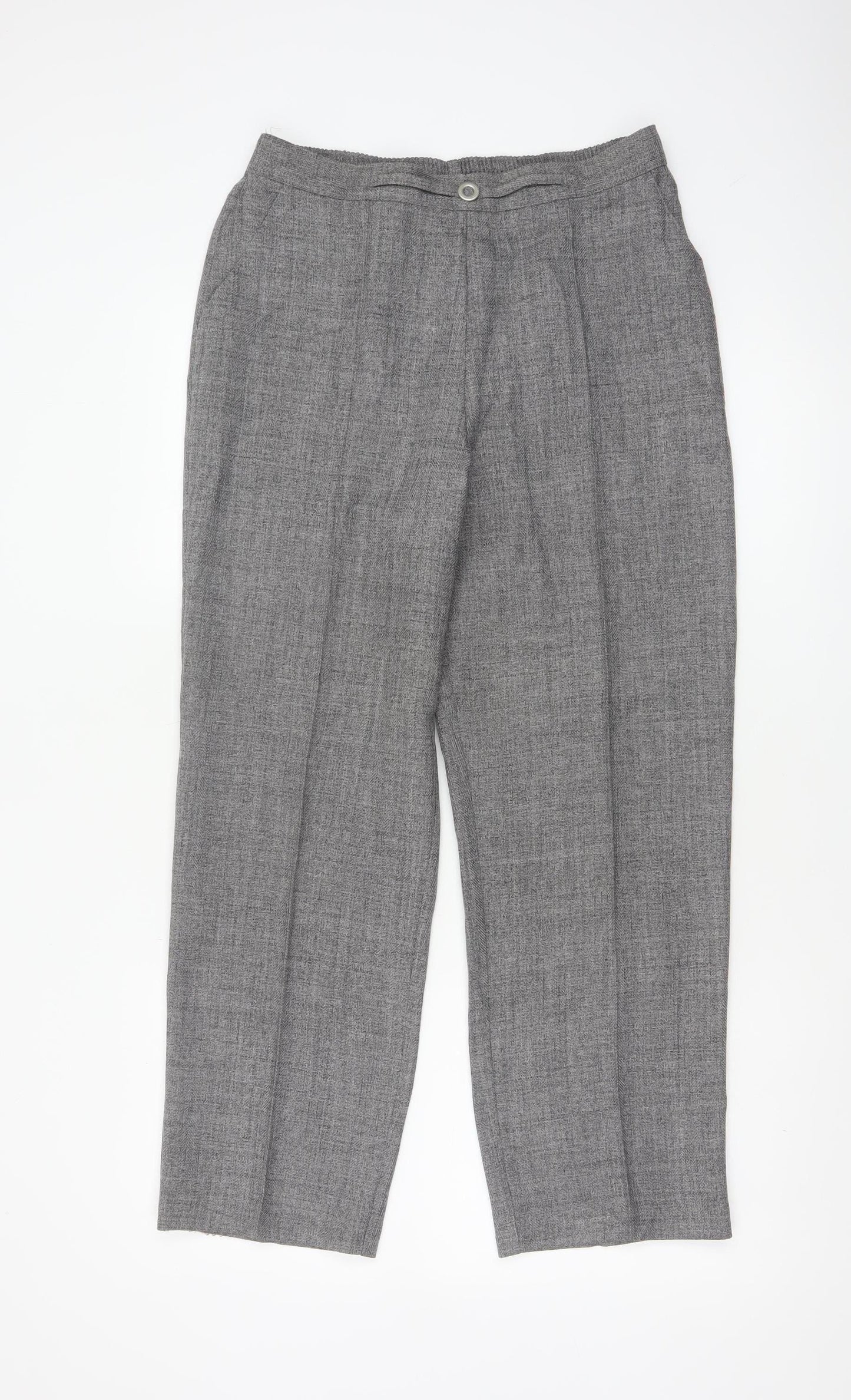 Marks & Spencer Women Grey UK 12 Short Herringbone Straight Dress Trousers
