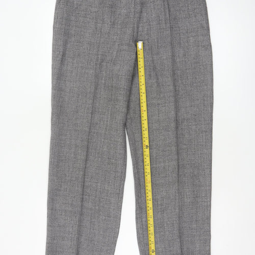 Marks & Spencer Women Grey UK 12 Short Herringbone Straight Dress Trousers