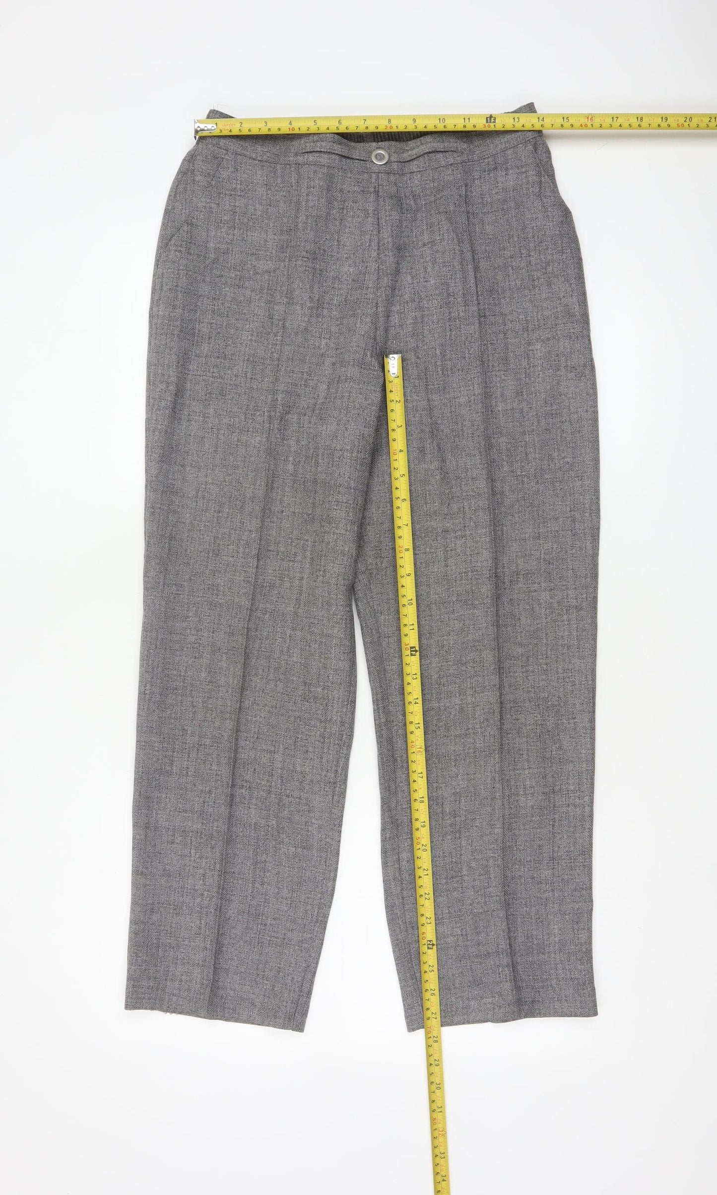Marks & Spencer Women Grey UK 12 Short Herringbone Straight Dress Trousers