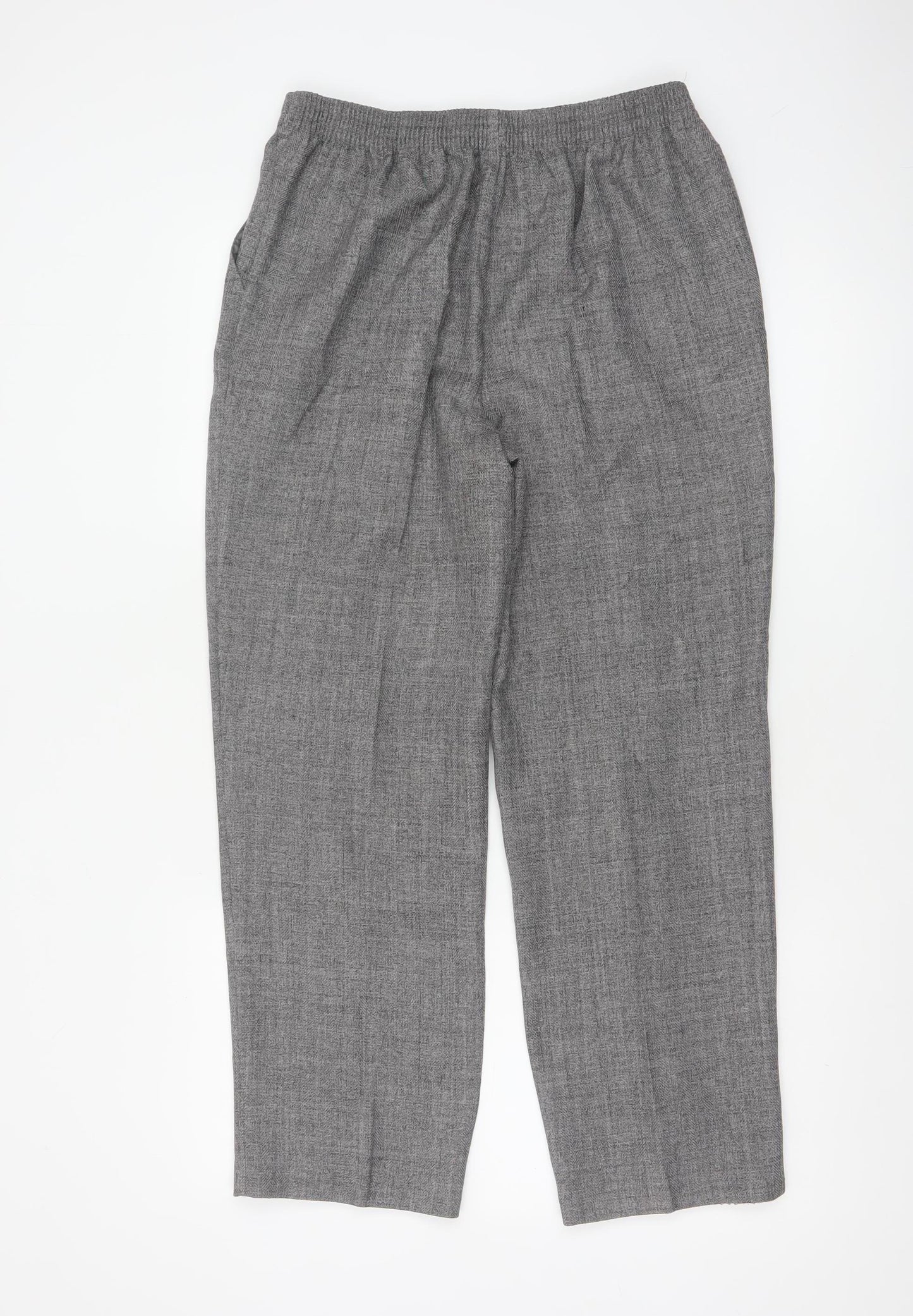 Marks & Spencer Women Grey UK 12 Short Herringbone Straight Dress Trousers