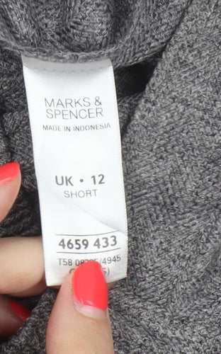 Marks & Spencer Women Grey UK 12 Short Herringbone Straight Dress Trousers
