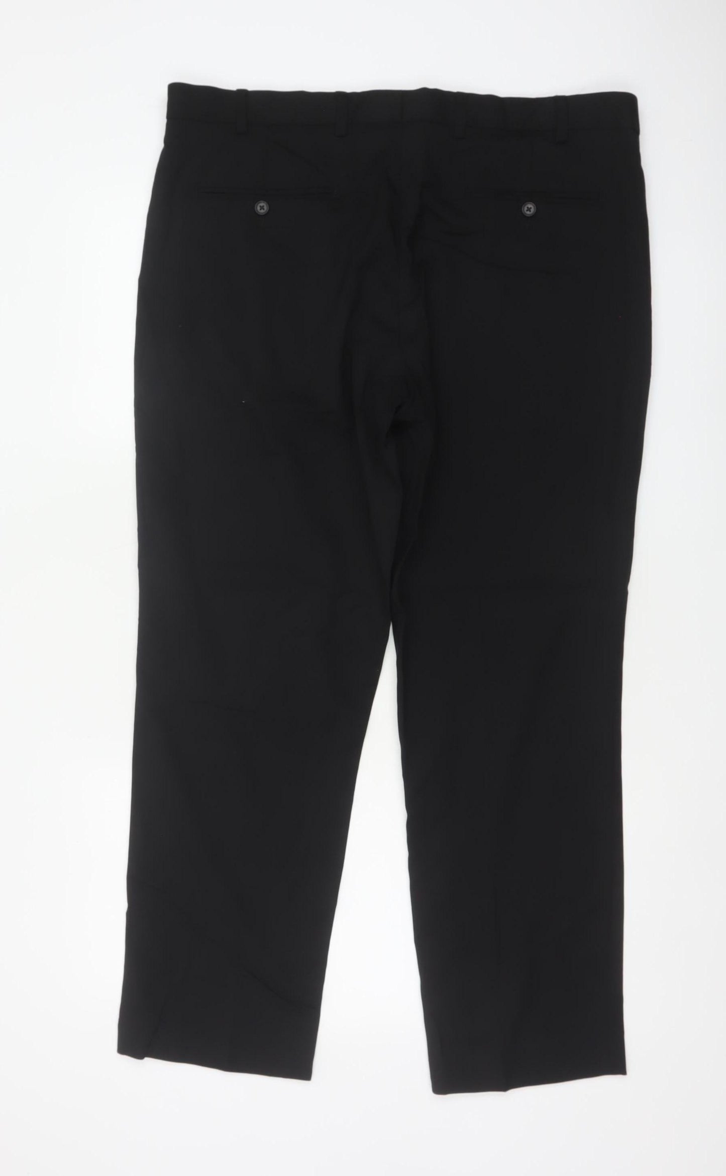Marks and Spencer Men's Black 38S Regular Fit Wool Blend Dress Trousers